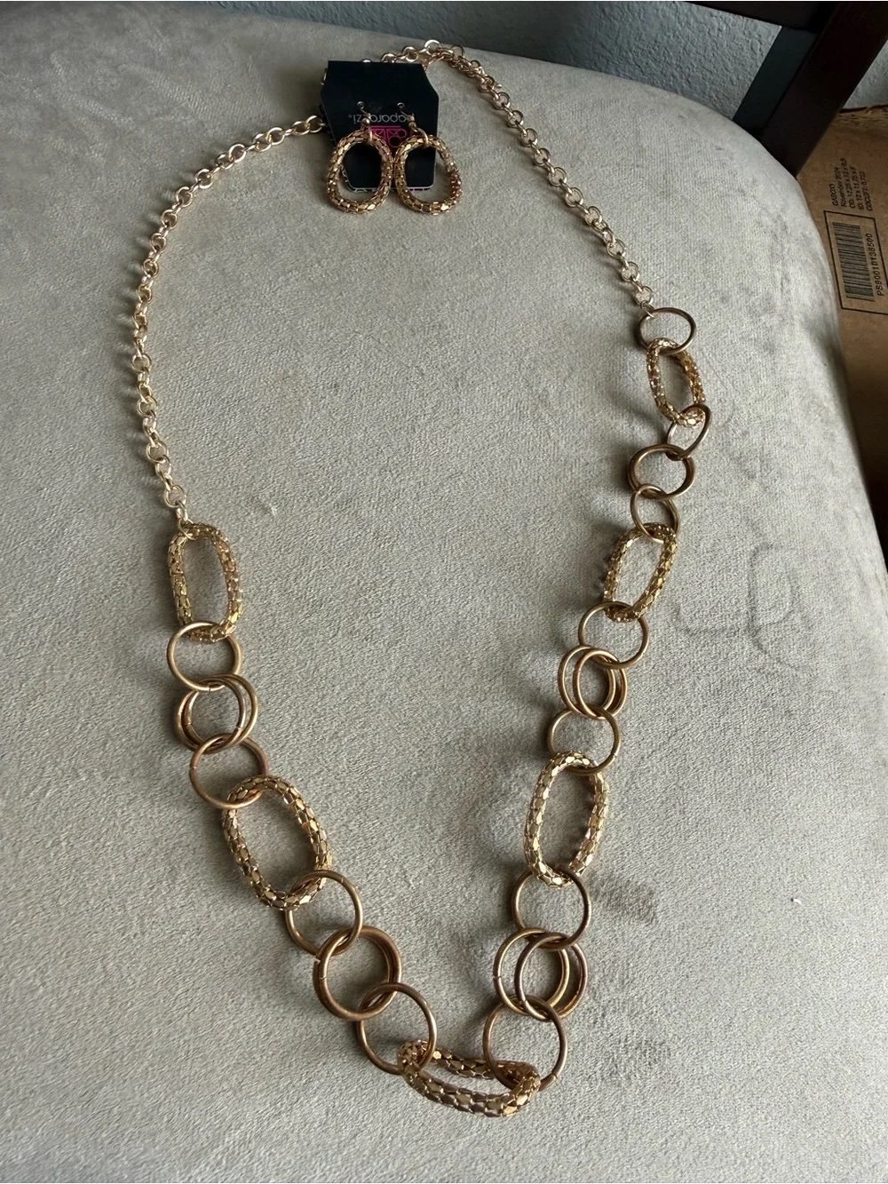 paparazzi Gold Textured & Smooth Multi-Ring Necklace with Matching Earrings
